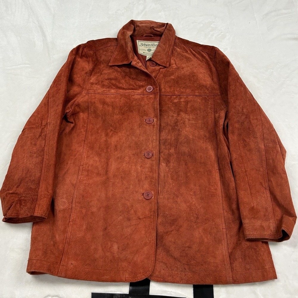 St. Johns Bay Suede Jacket Womens XL Rust Orange Washable Leather Button Front
